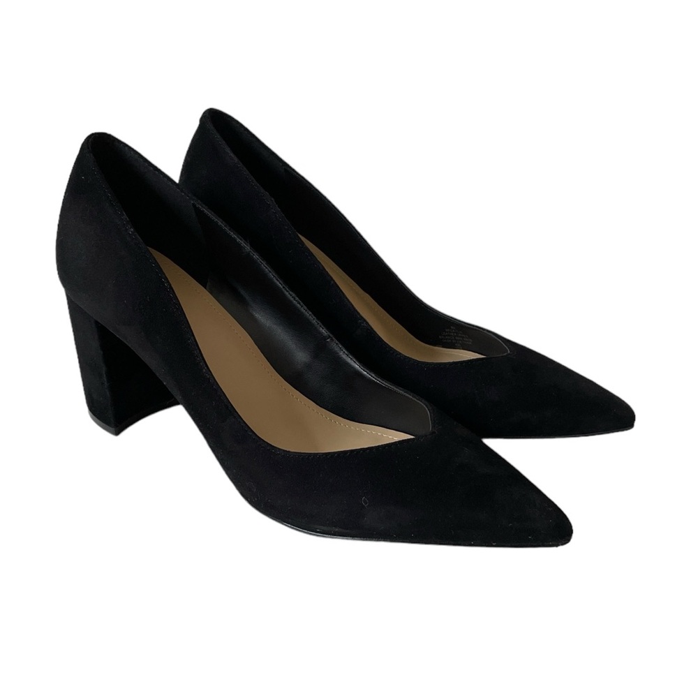 Marc fisher black suede pointed toe block heel shoes size 8